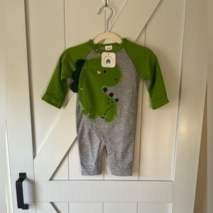 Boys Romper ~ Grey with Green Dinosaur ~ Size 3-6 months